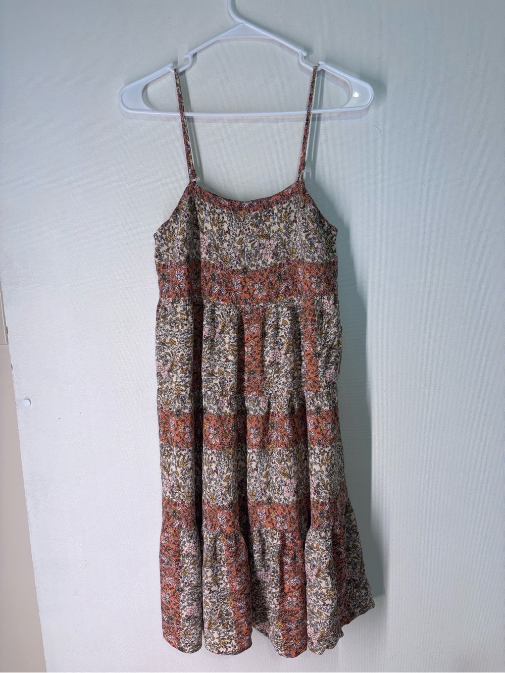 easel Floral Tiered Spaghetti Strap Dress - Orange, Pink, Cream